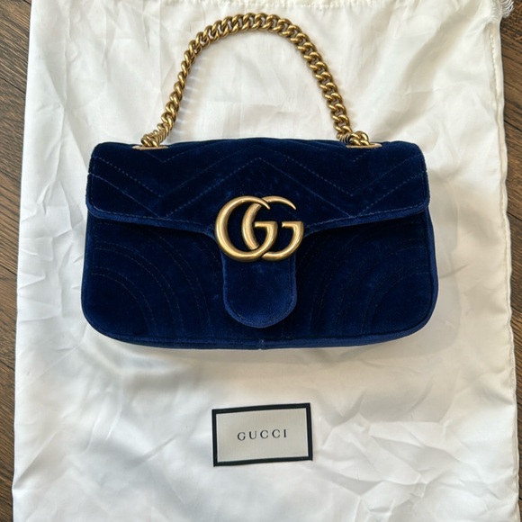 Gucci Velvet Matelasse Small GG Marmont Shoulder Bag in cobalt blue - Picture 2 of 9